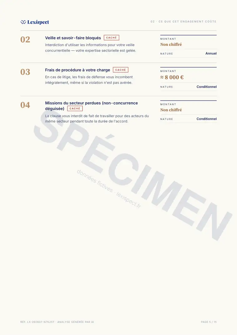 Page 5 du rapport Accord de confidentialité (NDA), spécimen