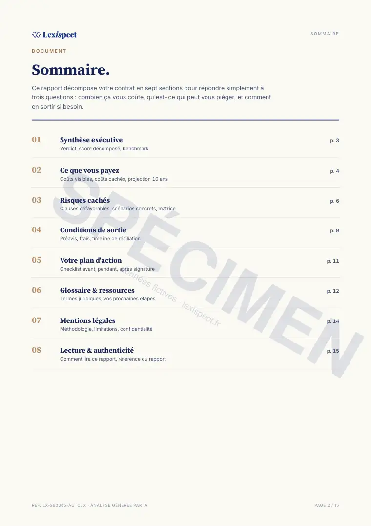 Page 2 du rapport Assurance auto, spécimen