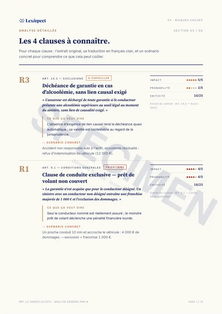 Page 7 du rapport Assurance auto, spécimen