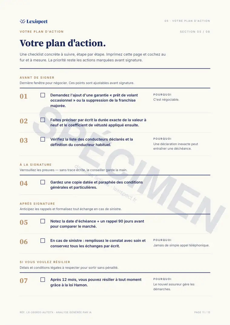 Page 11 du rapport Assurance auto, spécimen