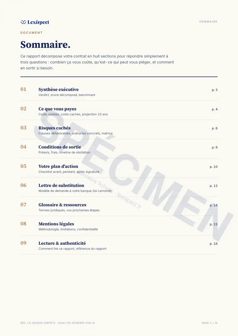 Page 2 du rapport Assurance emprunteur (ADI), spécimen