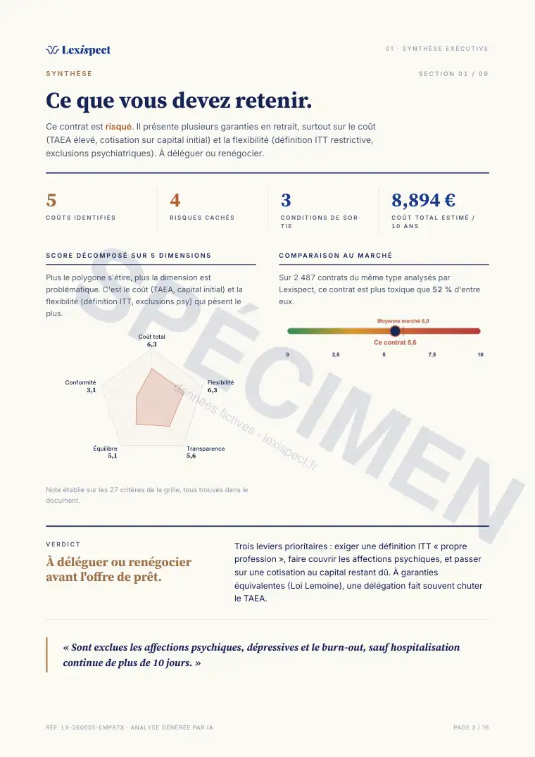 Page 3 du rapport Assurance emprunteur (ADI), spécimen