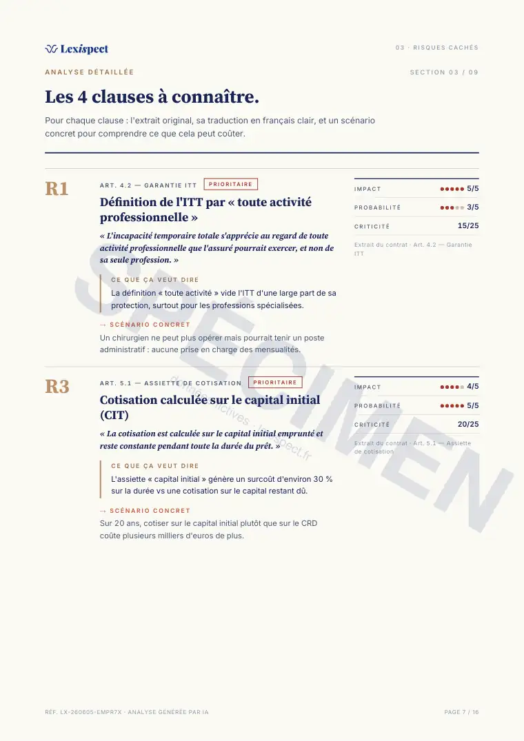 Page 7 du rapport Assurance emprunteur (ADI), spécimen