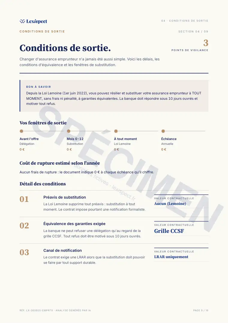 Page 9 du rapport Assurance emprunteur (ADI), spécimen
