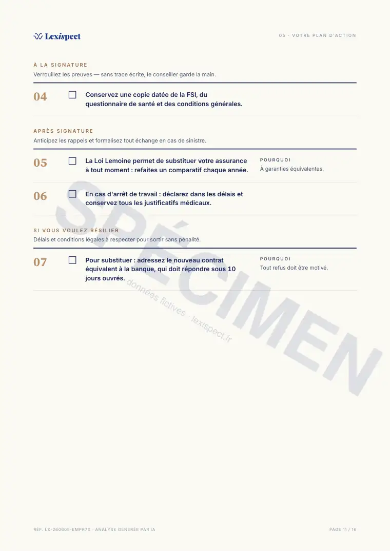 Page 11 du rapport Assurance emprunteur (ADI), spécimen
