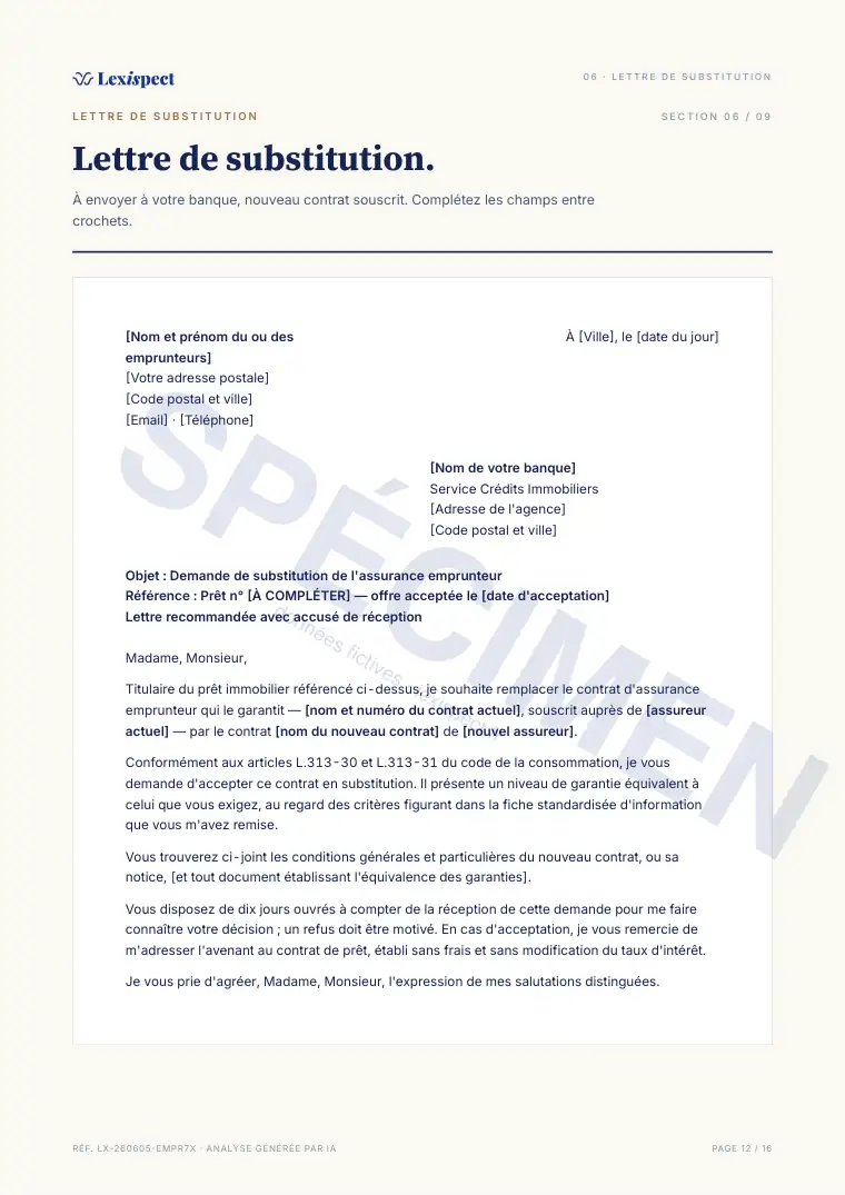 Page 12 du rapport Assurance emprunteur (ADI), spécimen