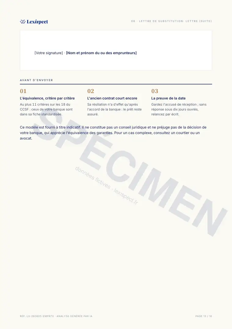 Page 13 du rapport Assurance emprunteur (ADI), spécimen