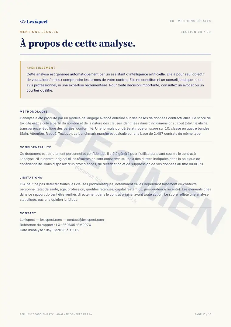 Page 15 du rapport Assurance emprunteur (ADI), spécimen