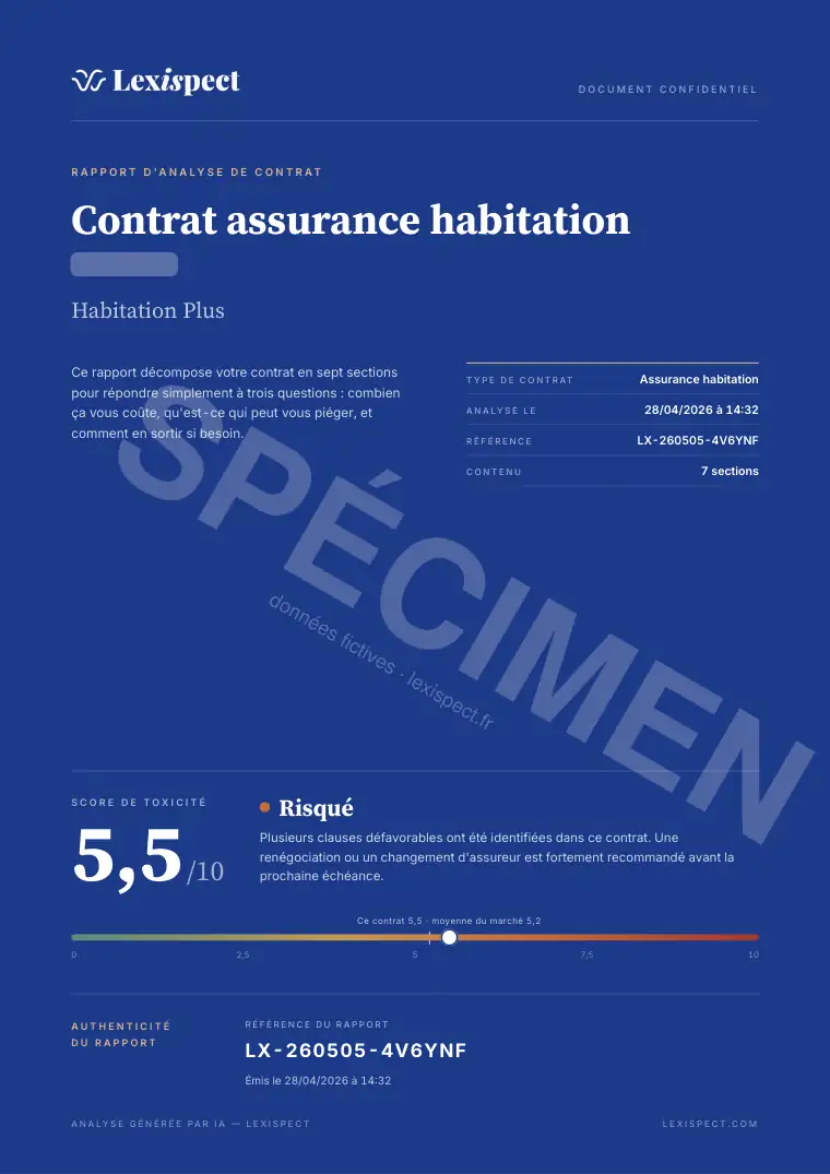 Page 1 du rapport Assurance de biens (habitation, MRH), spécimen