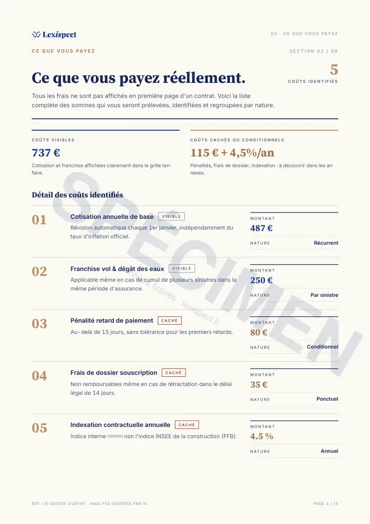 Page 4 du rapport Assurance de biens (habitation, MRH), spécimen
