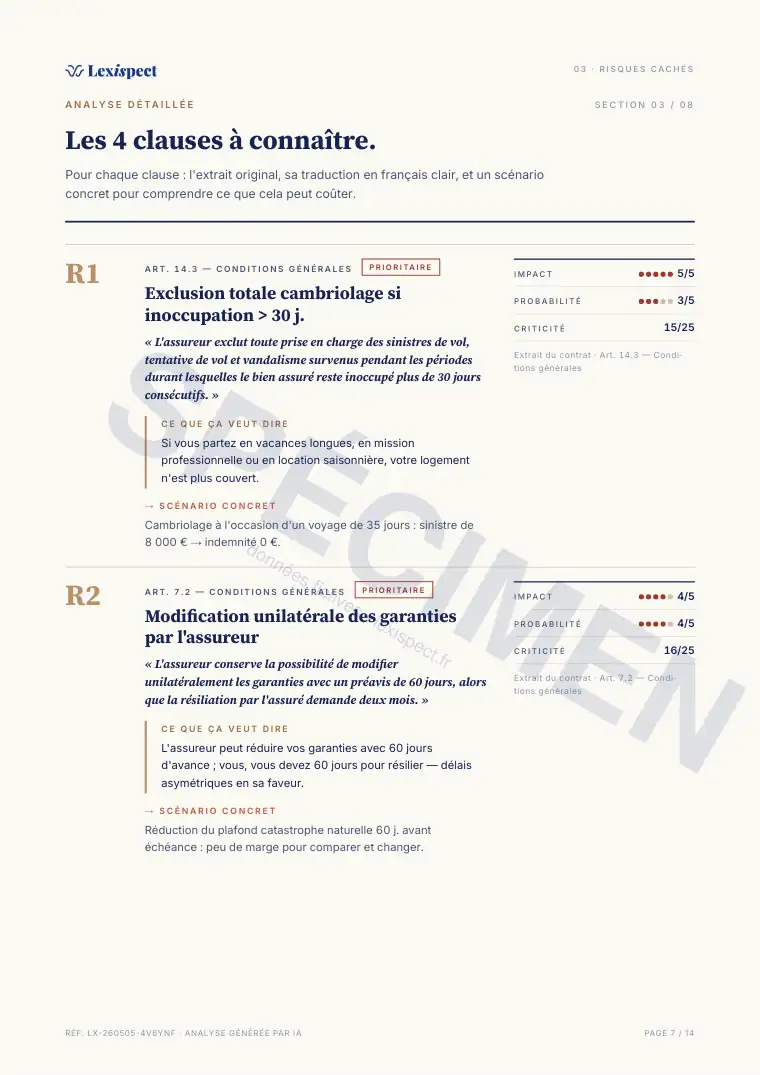 Page 7 du rapport Assurance de biens (habitation, MRH), spécimen
