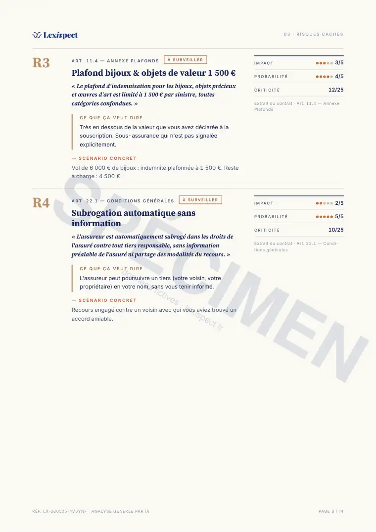 Page 8 du rapport Assurance de biens (habitation, MRH), spécimen