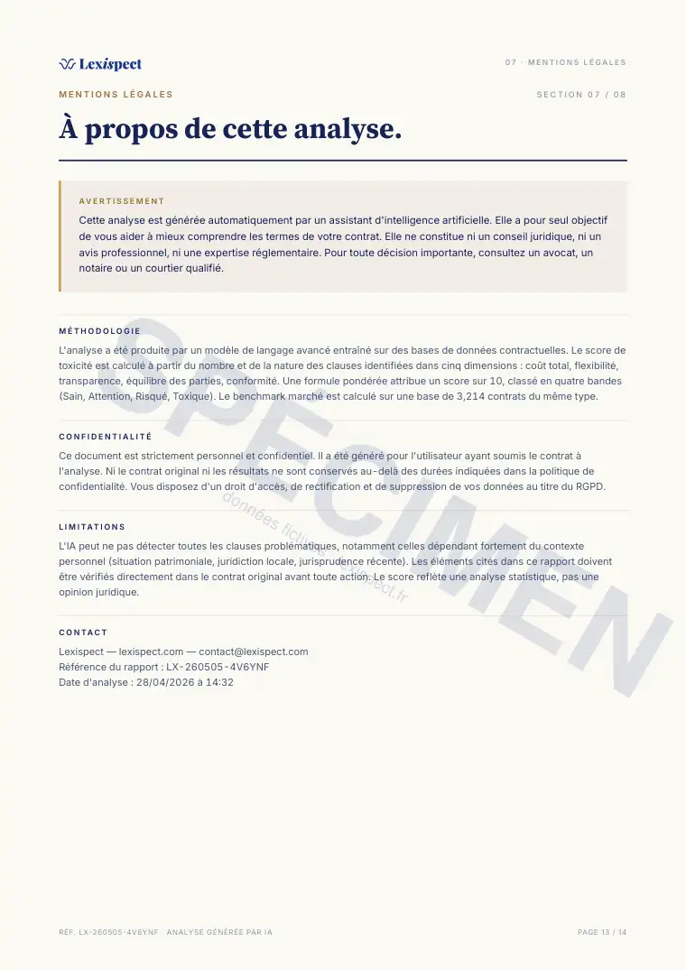 Page 13 du rapport Assurance de biens (habitation, MRH), spécimen