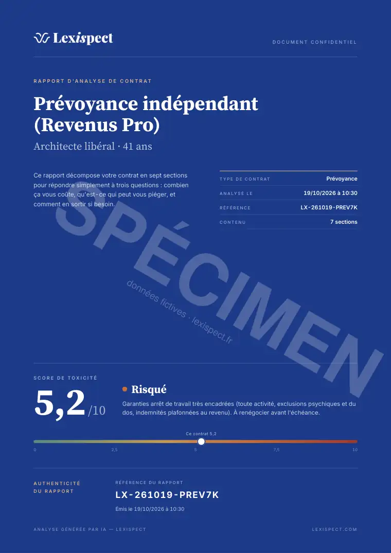 Page 1 du rapport Prévoyance, spécimen