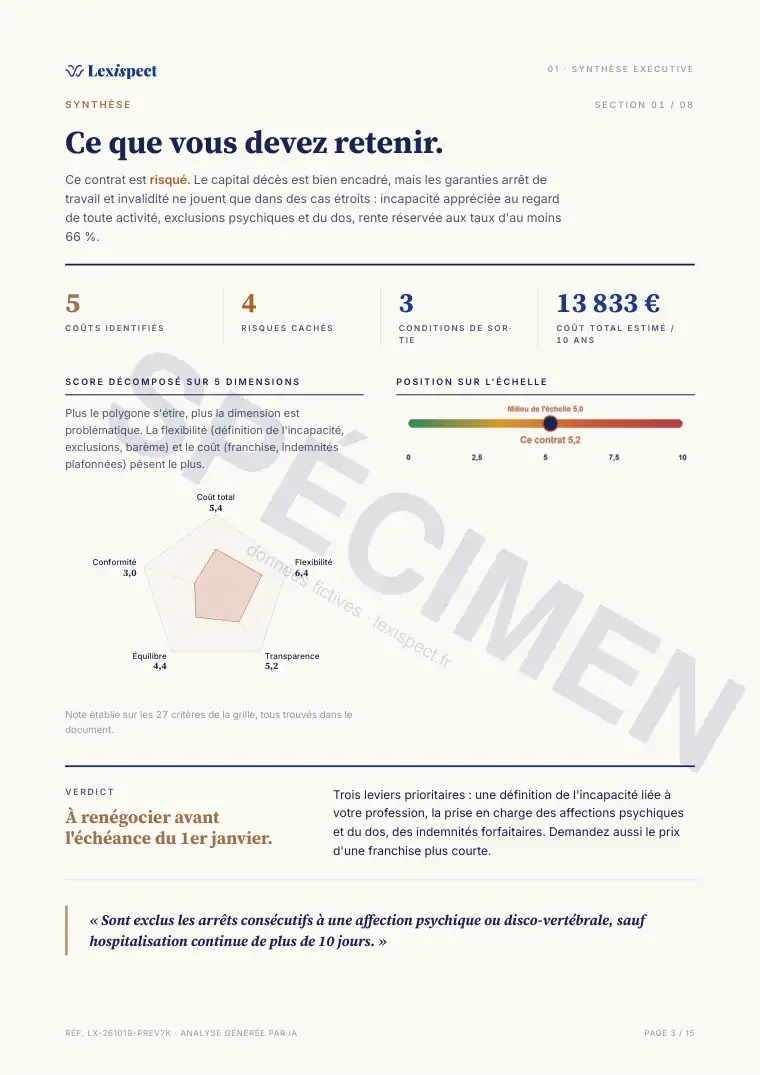 Page 3 du rapport Prévoyance, spécimen