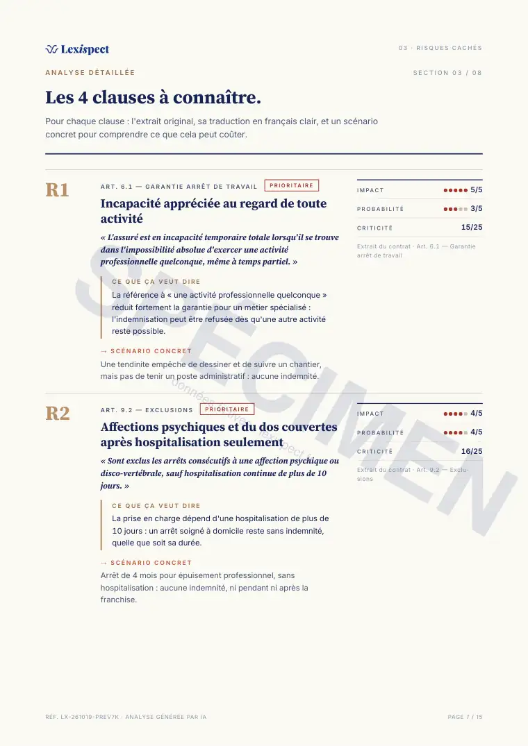 Page 7 du rapport Prévoyance, spécimen