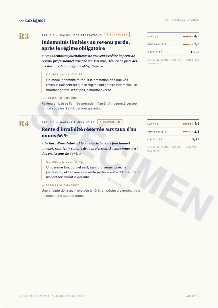 Page 8 du rapport Prévoyance, spécimen