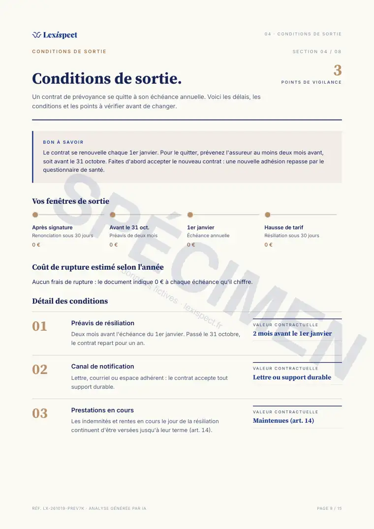 Page 9 du rapport Prévoyance, spécimen