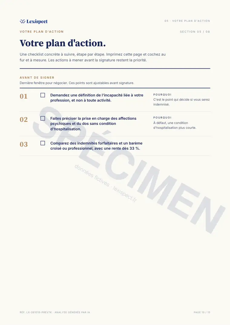 Page 10 du rapport Prévoyance, spécimen