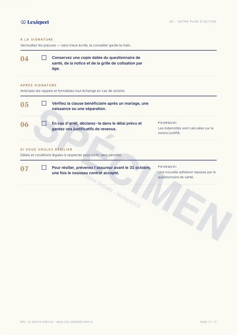 Page 11 du rapport Prévoyance, spécimen