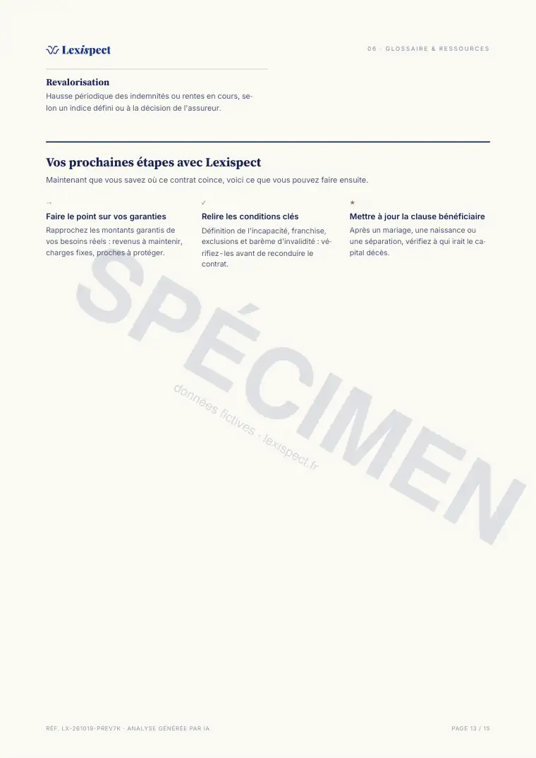 Page 13 du rapport Prévoyance, spécimen