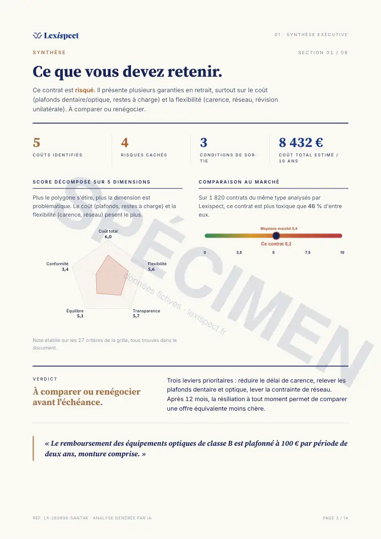 Page 3 du rapport Assurance santé (mutuelle), spécimen