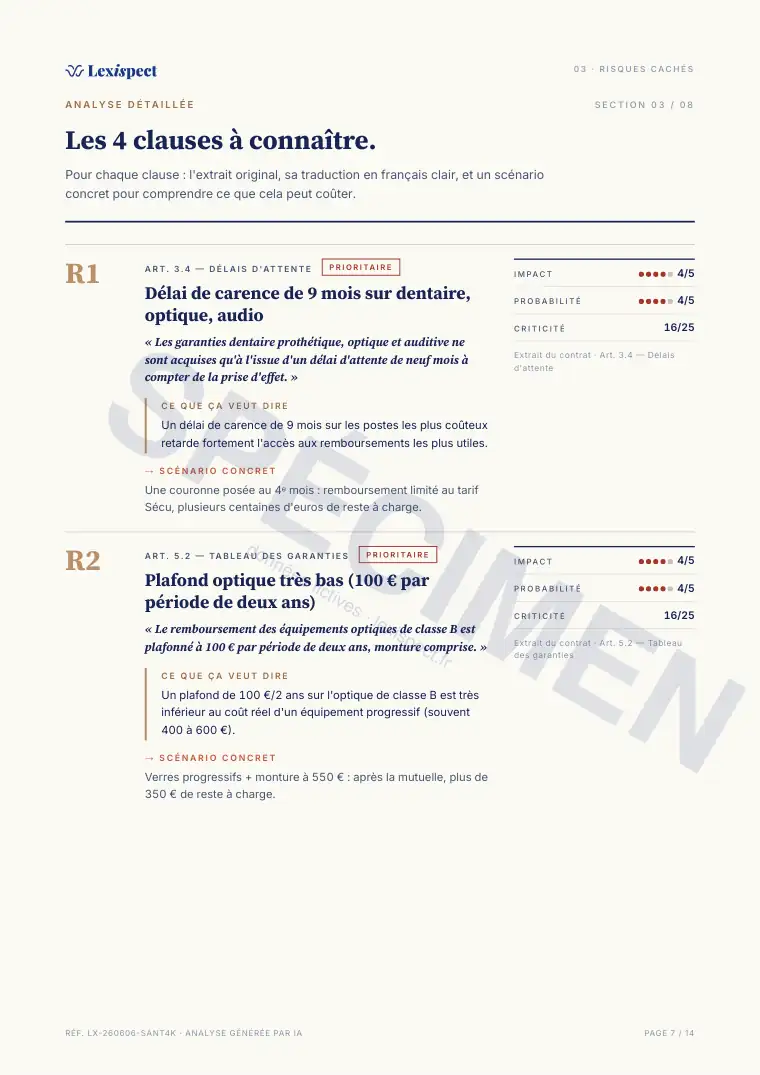 Page 7 du rapport Assurance santé (mutuelle), spécimen