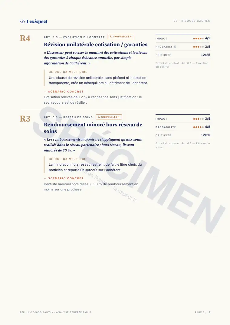 Page 8 du rapport Assurance santé (mutuelle), spécimen