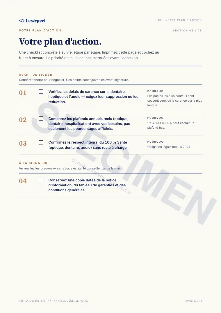 Page 10 du rapport Assurance santé (mutuelle), spécimen