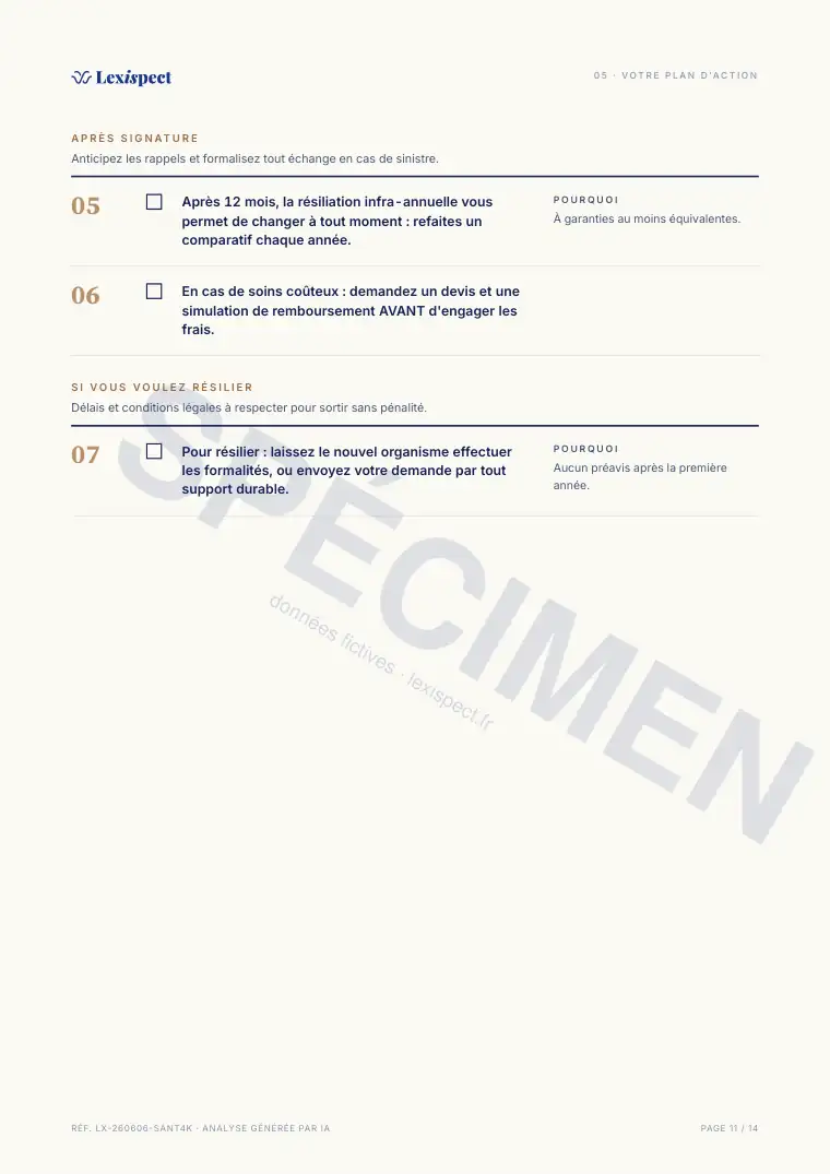 Page 11 du rapport Assurance santé (mutuelle), spécimen