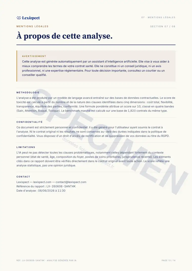 Page 13 du rapport Assurance santé (mutuelle), spécimen