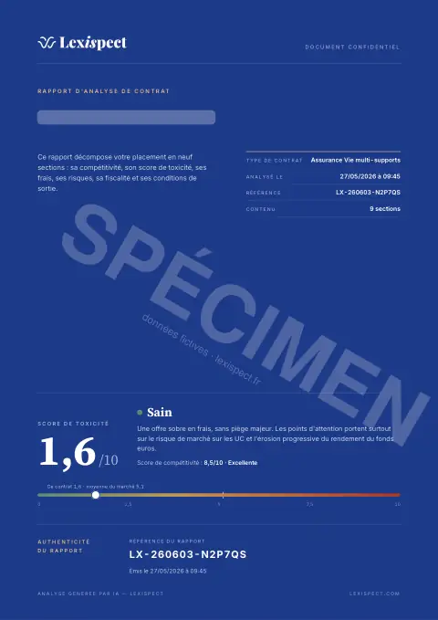 Première page du rapport Assurance vie (multi-supports)