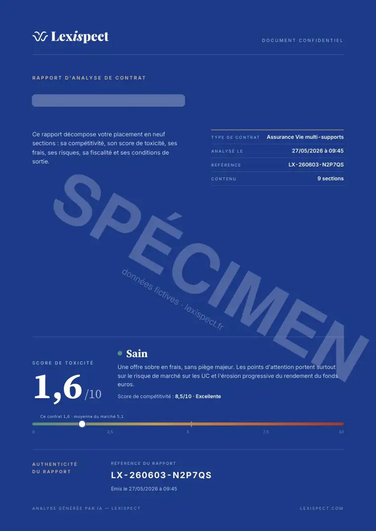 Page 1 du rapport Assurance vie (multi-supports), spécimen