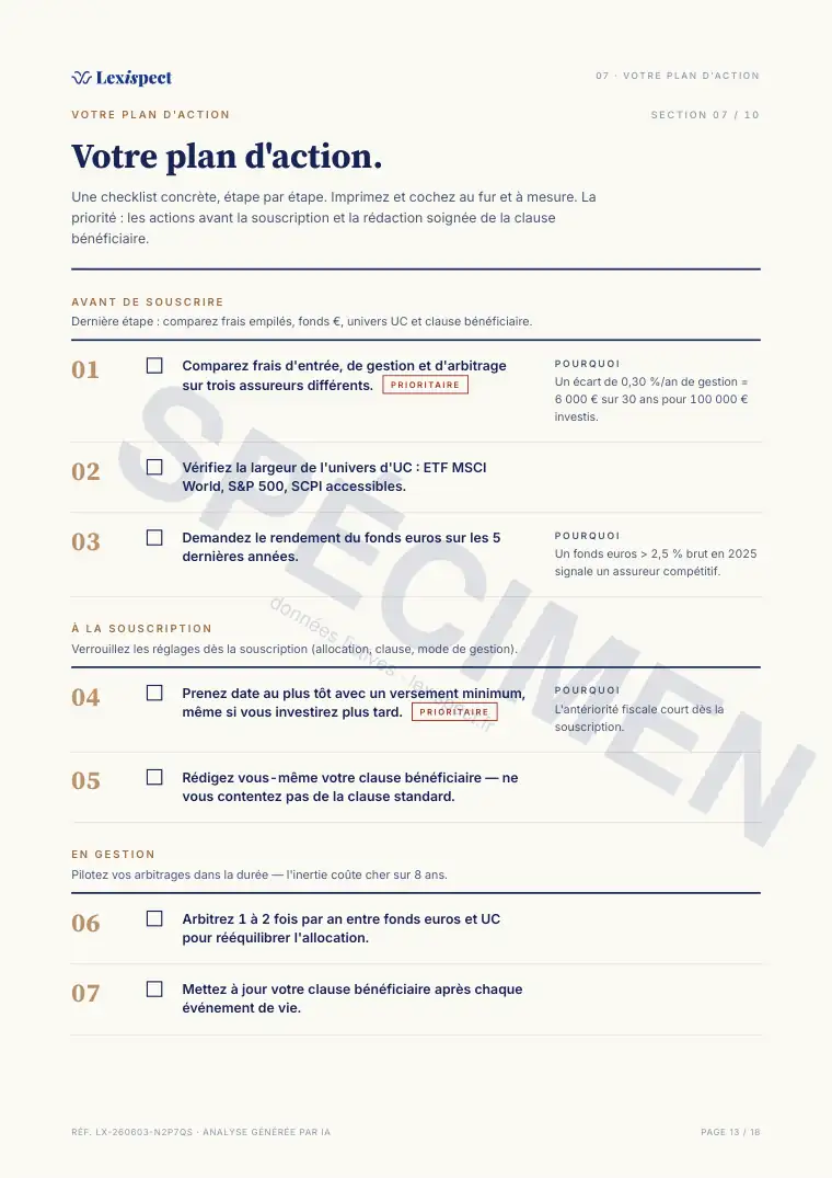 Page 13 du rapport Assurance vie (multi-supports), spécimen