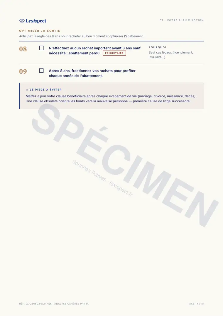 Page 14 du rapport Assurance vie (multi-supports), spécimen