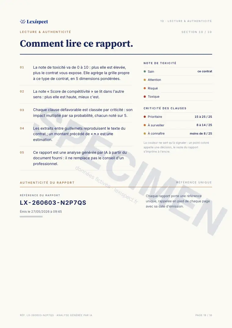 Page 18 du rapport Assurance vie (multi-supports), spécimen