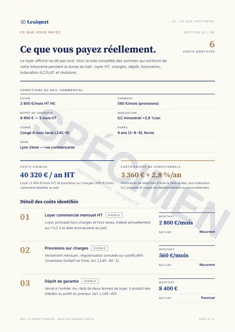 Page 4 du rapport Bail commercial (statut 3-6-9, L145), spécimen