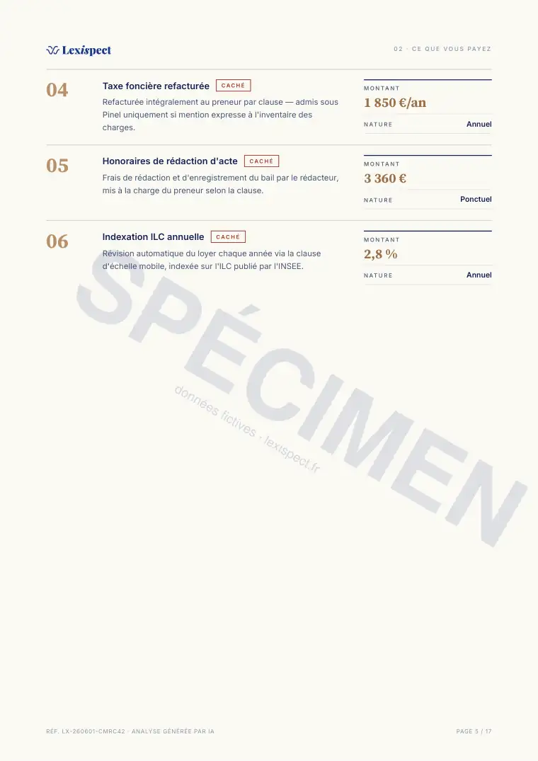 Page 5 du rapport Bail commercial (statut 3-6-9, L145), spécimen