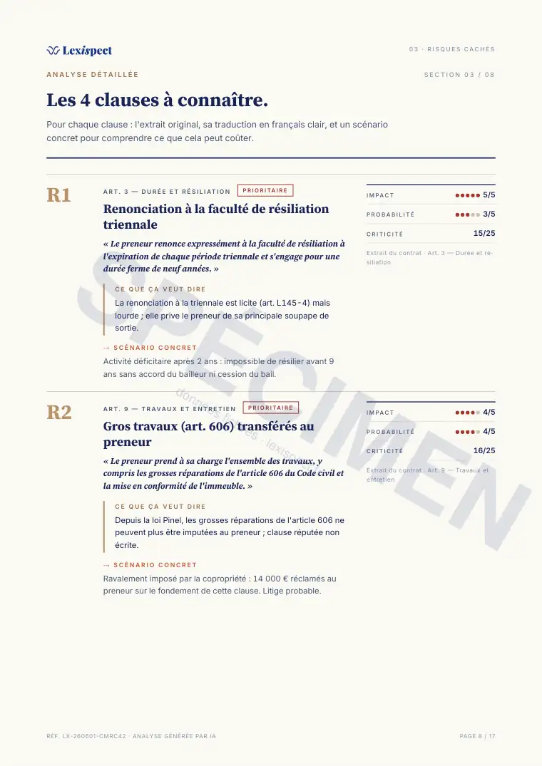 Page 8 du rapport Bail commercial (statut 3-6-9, L145), spécimen