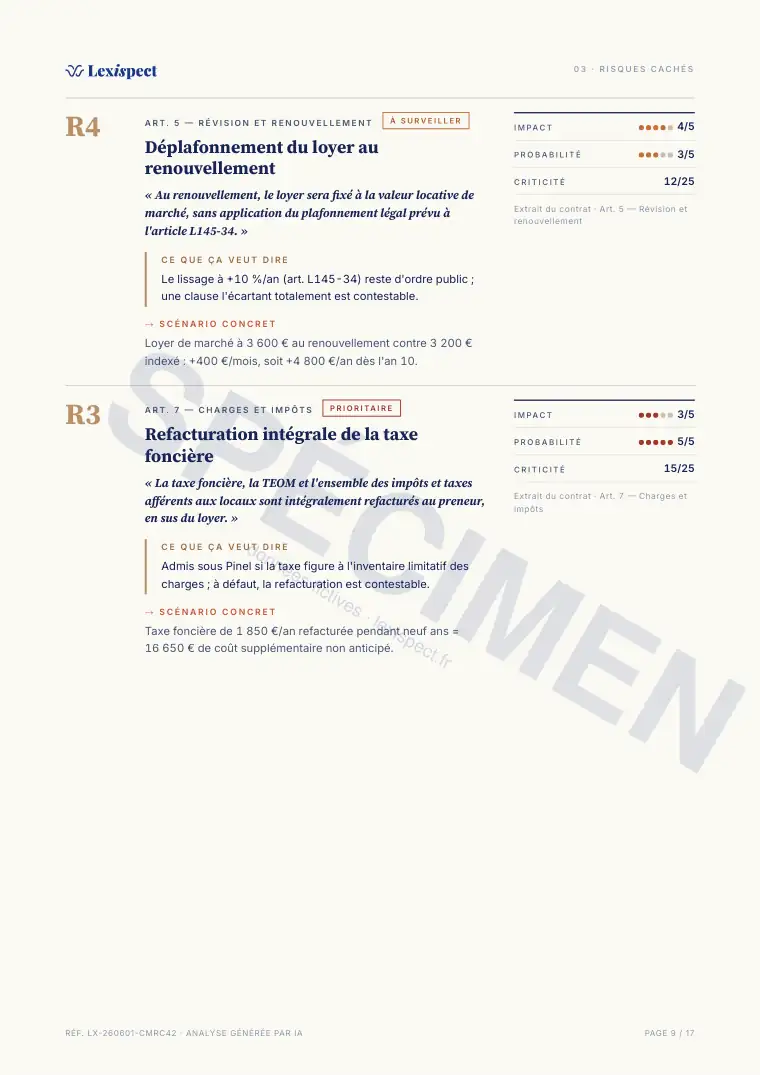 Page 9 du rapport Bail commercial (statut 3-6-9, L145), spécimen