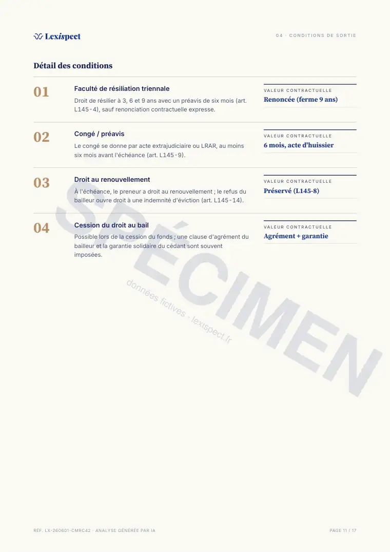 Page 11 du rapport Bail commercial (statut 3-6-9, L145), spécimen