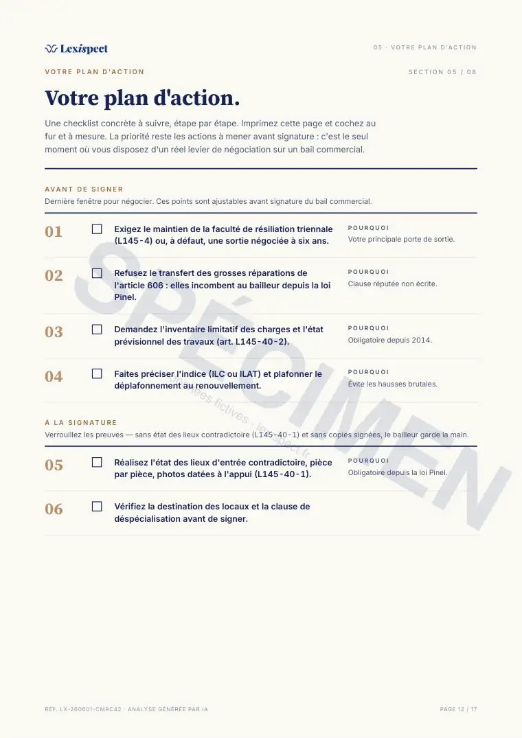Page 12 du rapport Bail commercial (statut 3-6-9, L145), spécimen