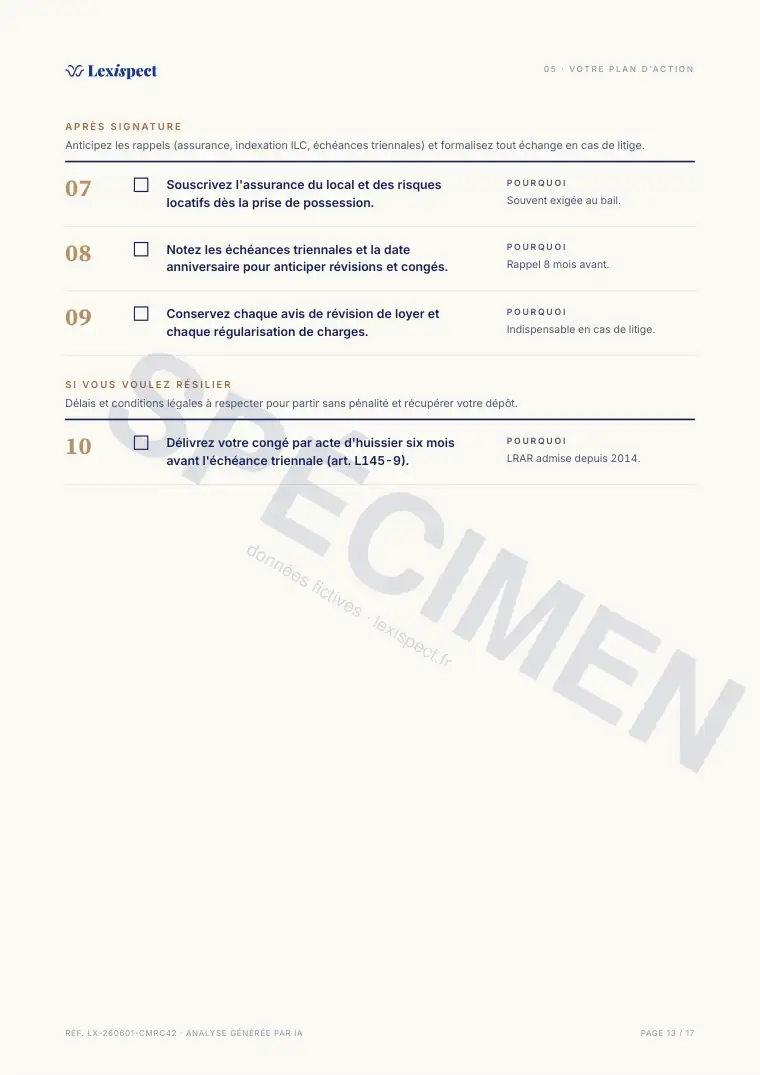 Page 13 du rapport Bail commercial (statut 3-6-9, L145), spécimen