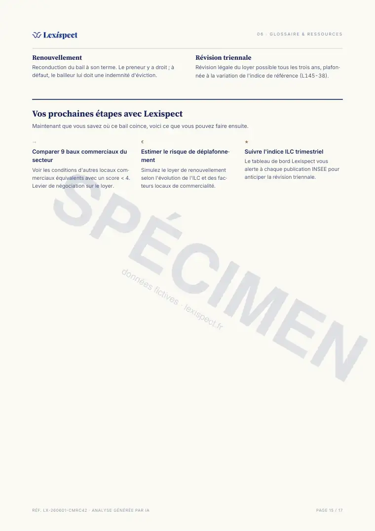 Page 15 du rapport Bail commercial (statut 3-6-9, L145), spécimen