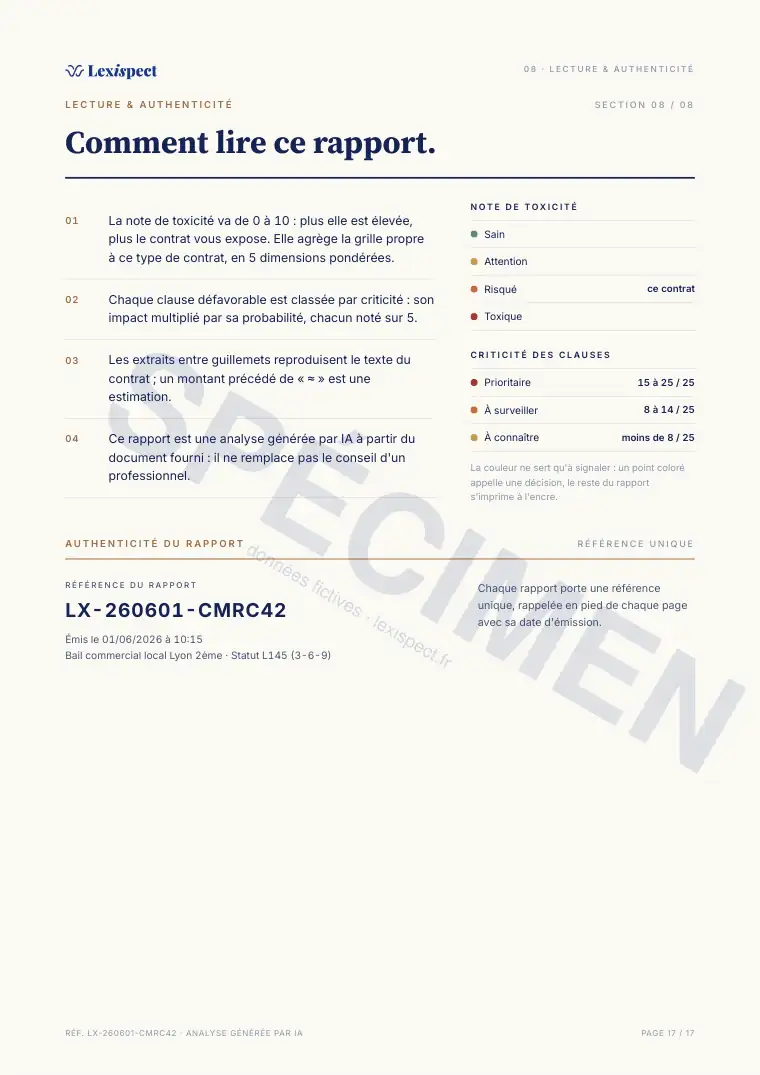 Page 17 du rapport Bail commercial (statut 3-6-9, L145), spécimen