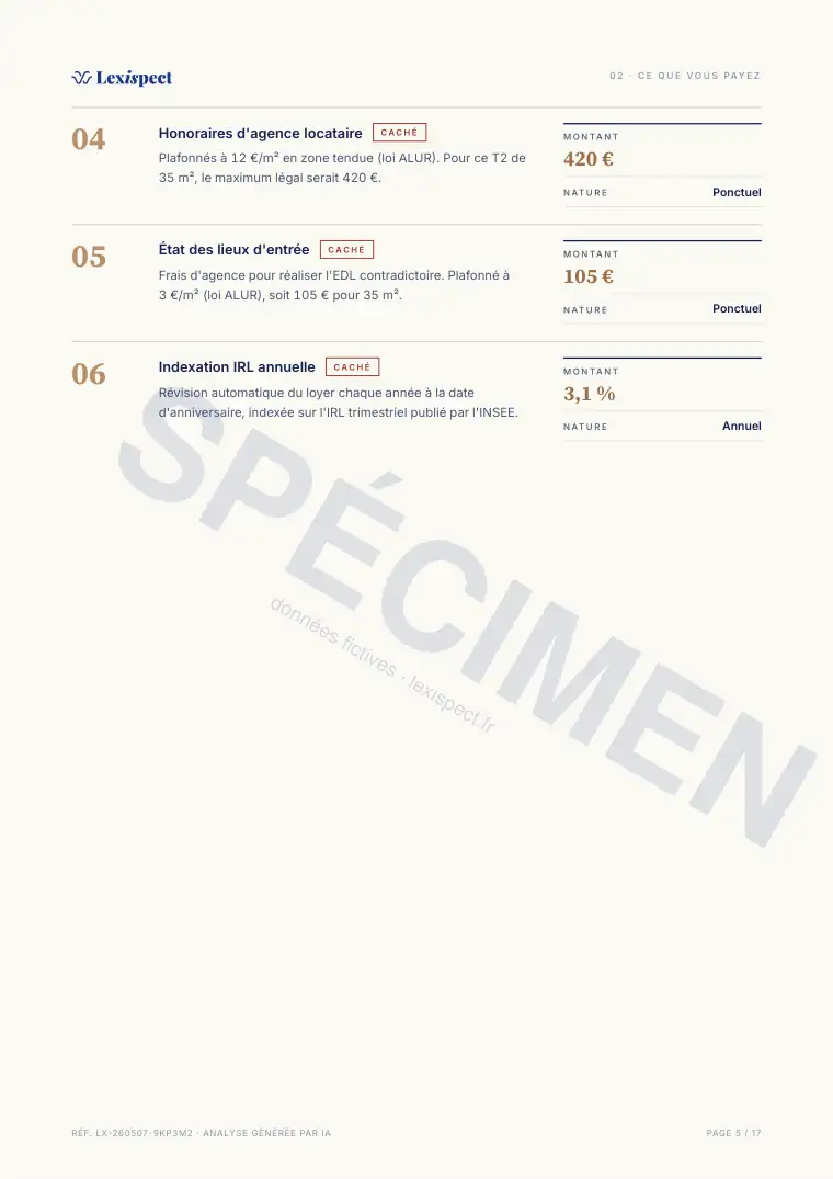 Page 5 du rapport Bail d'habitation (location vide ou meublée), spécimen