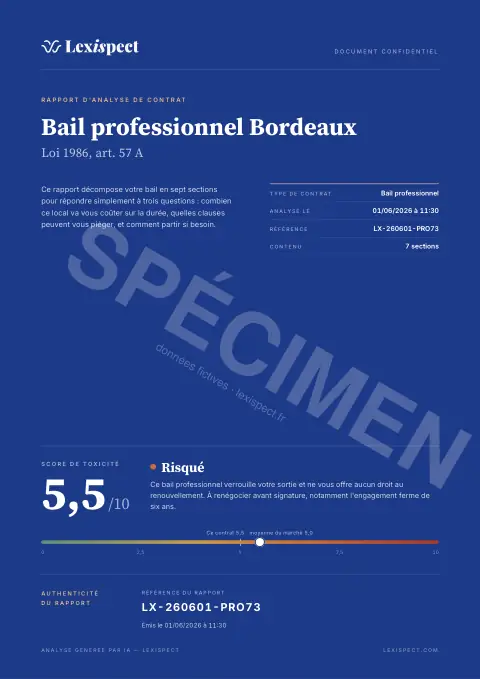 Première page du rapport Bail professionnel (professions libérales, art. 57 A)