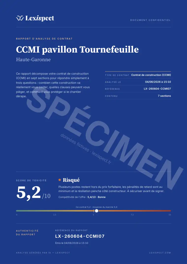 Page 1 du rapport Contrat de construction de maison individuelle (CCMI), spécimen