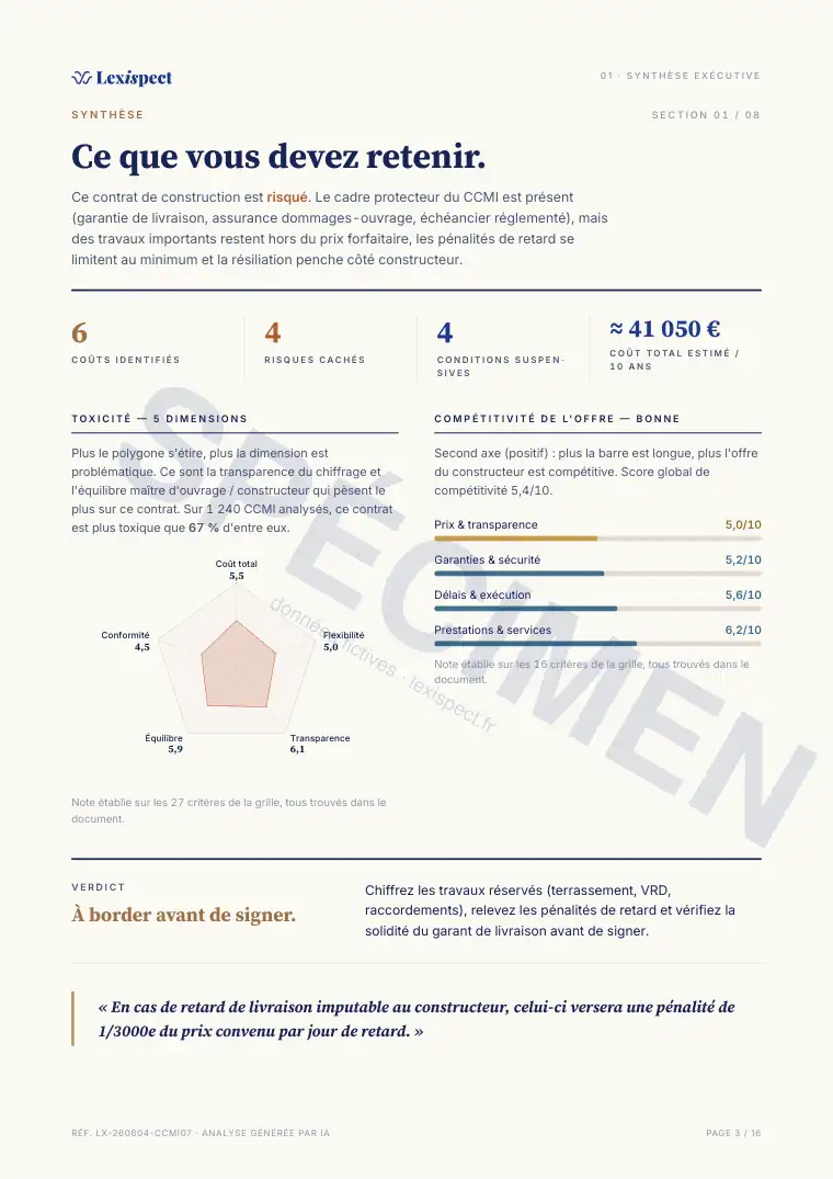 Page 3 du rapport Contrat de construction de maison individuelle (CCMI), spécimen