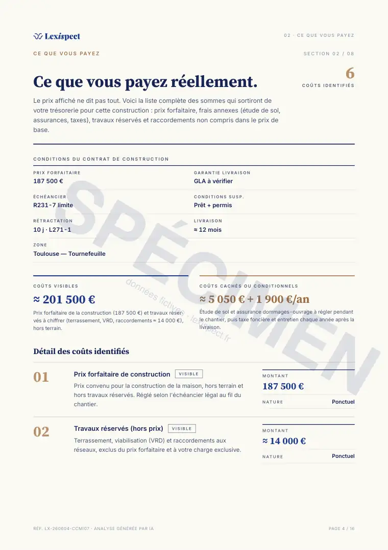 Page 4 du rapport Contrat de construction de maison individuelle (CCMI), spécimen